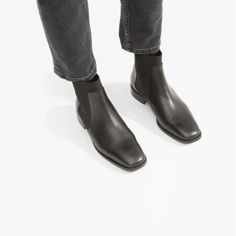Everlane Womens The Italian Leather Square Toe Chelsea Boot Size 6.5 Black NWOB - Picture 3 of 12